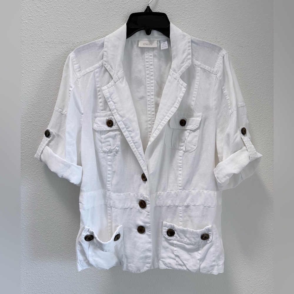 100% Linen Blazer w Roll Tab Sleeves | Size 12–14 / Chico’s 2